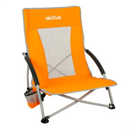 Aktive Silla de playa plegable baja naranja con posavasos