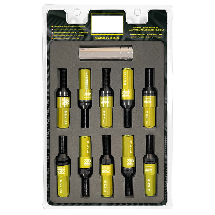 Omp OMP SPEED Juego de 20 Tornillos con Protector de Aluminio Amarillo M14x1.25 Omp OMP SPEED Juego de 20 Tornillos con Protector de Aluminio Amarillo M14x1.25