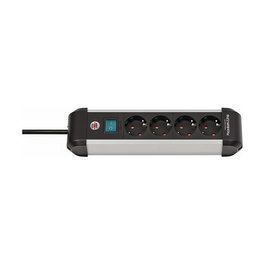 Brennenstuhl Steckdosenleiste Premium ALU Line 4 Tomas, 1.8 m Cable, Interruptor, Angular, Aluminio, Negro/Plata, IP20, Interior