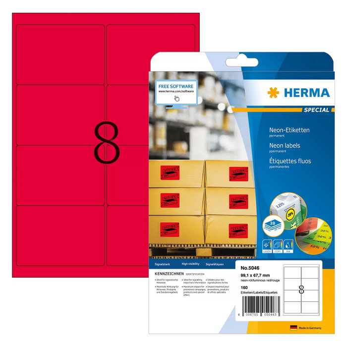 HERMA Etiquetas A4 Rojo Neón 99,1x67,7 mm Papel Mate 160 St. HERMA Etiquetas A4 Rojo Neón 99,1x67,7 mm Papel Mate 160 St.