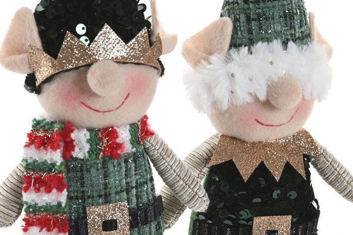 DKD Home Decor Figura Navidad Tradicional Elfo Verde Rojo Poliester 18 x 19 x 26 cm (12 Unidades)
