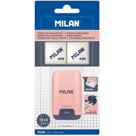 Milan Serie 1918 Afilaborra Compact con Goma de Borrar y 2 Recambios Blíster Rosa