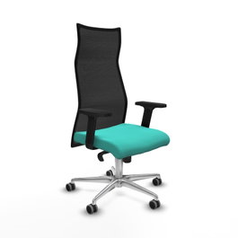 PIQUERAS Y CRESPO Sillón Albacete con mecanismo Sincro, Similpiel Turquesa y Malla Negro, Base Aluminio, Brazos 2D, Ruedas 65mm parqué