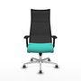 Sillón Albacete con mecanismo Sincro tapizada con Similpiel color Turquesa y malla color Negro. Equipado con Base aluminio, Brazos 2D y Ruedas 65 mm parqué
