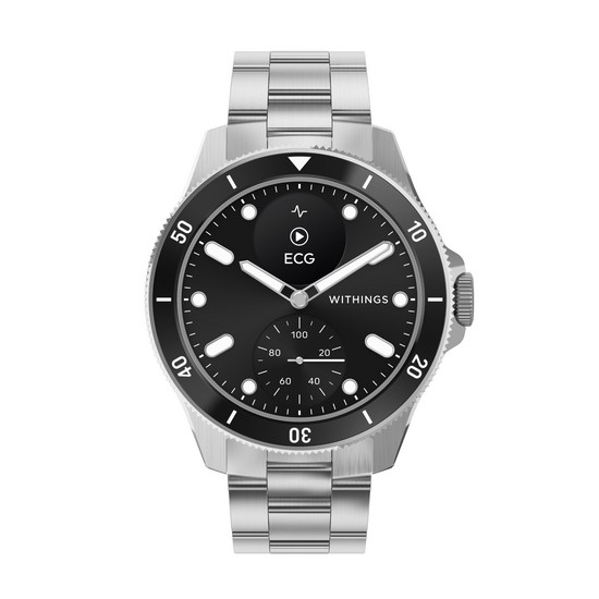 Withings Scanwatch Nova 42 mm Smartwatch Negro Caja Acero Inoxidable Pulsera Plata