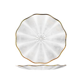 DKD Home Decor Plato de Cristal Relieve Transparente y Dorado 28,4x28,4x2,6 cm