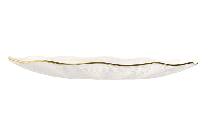 DKD Home Decor Plato de Cristal Relieve Transparente y Dorado 28,4x28,4x2,6 cm