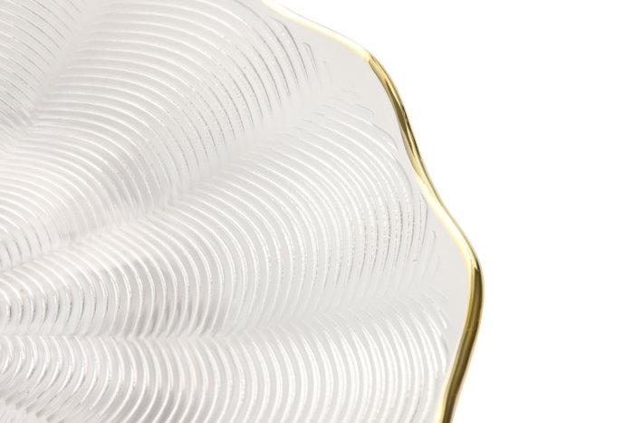 DKD Home Decor Plato de Cristal Relieve Transparente y Dorado 28,4x28,4x2,6 cm