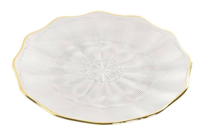 DKD Home Decor Plato de Cristal Relieve Transparente y Dorado 28,4x28,4x2,6 cm