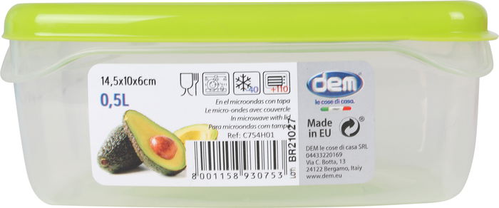 Dem Fiambrera Hermética Rectangular 0.5L para Microondas | 14.5 x 10 x 6 cm (24 Unidades)