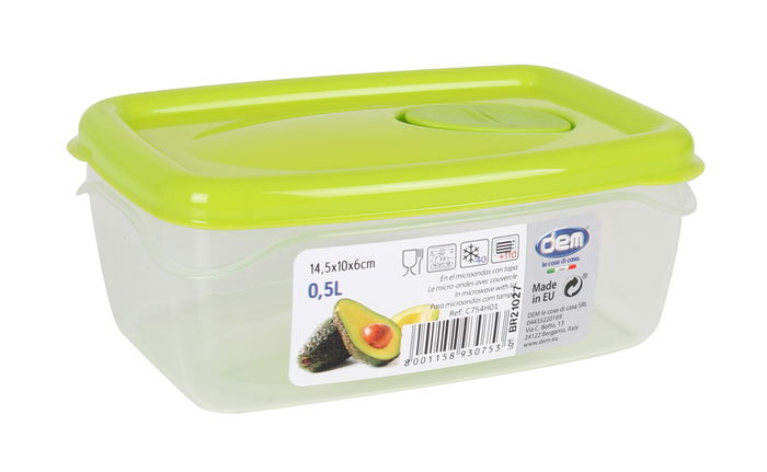 Dem Fiambrera Hermética Rectangular 0.5L para Microondas | 14.5 x 10 x 6 cm (24 Unidades)