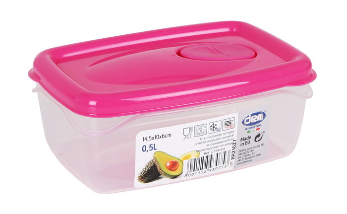 Dem Fiambrera Hermética Rectangular 0.5L para Microondas | 14.5 x 10 x 6 cm (24 Unidades)