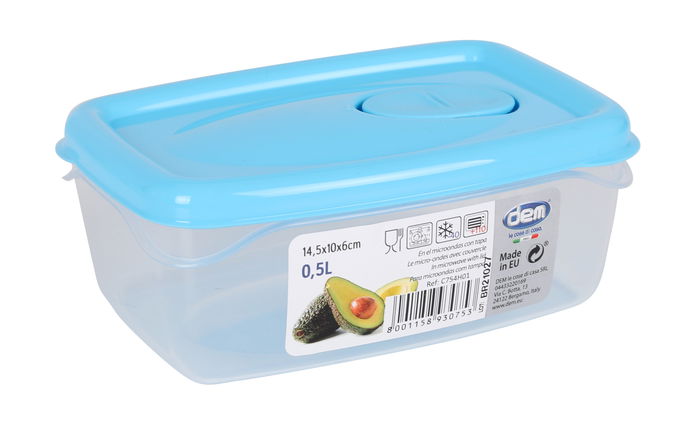 Dem Fiambrera Hermética Rectangular 0.5L para Microondas | 14.5 x 10 x 6 cm (24 Unidades)