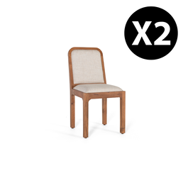 Lote de 2 Sillas de Madera de Acacia y Tela Beige