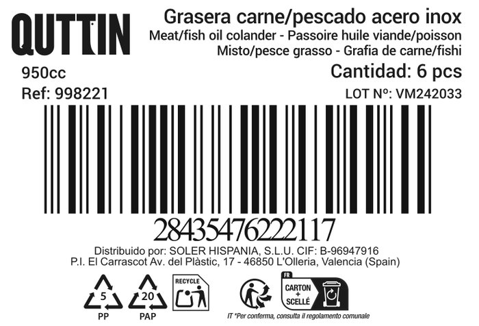 Privilege Grasera para Carne/Pescado PRX (F) -36 de Acero Inoxidable