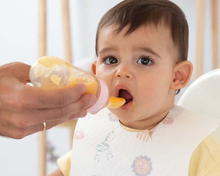 KioKids Cuchara Alimentadora Para Bebés +4 Meses Rosa Claro Dosificadora Silicona
