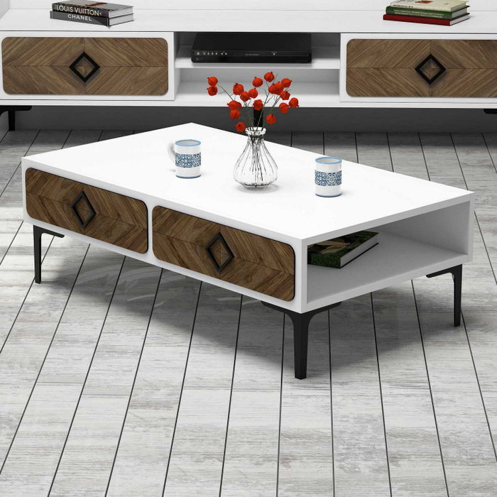 Hanah Home Mesa de Centro Samba White | Robusta y Elegante | Tablero Melamina 18mm | 105x60x34.6cm