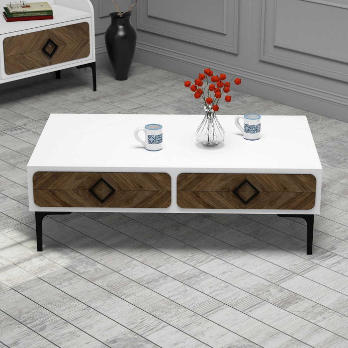 Hanah Home Mesa de Centro Samba White | Robusta y Elegante | Tablero Melamina 18mm | 105x60x34.6cm