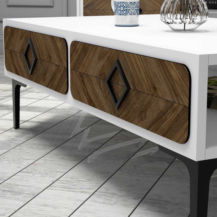 Hanah Home Mesa de Centro Samba White | Robusta y Elegante | Tablero Melamina 18mm | 105x60x34.6cm