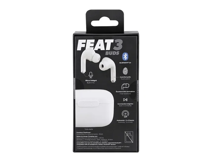 TNB FEAT 3 Auriculares Intraurales TWS con Caja de Carga - Blanco