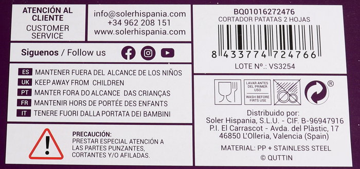 Quttin Cortador de Patatas 2 Hojas (12 Unidades) sun