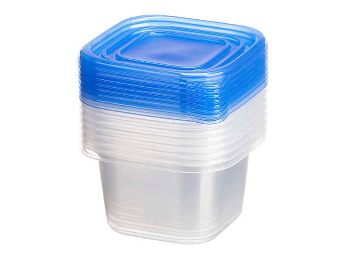 Leknes Set 8 Fiambreras Tapa Cuadrada 880ml Plástico PP Azul y Transparente 14.5 x 14.5 x 16.5 cm (Set de 8)