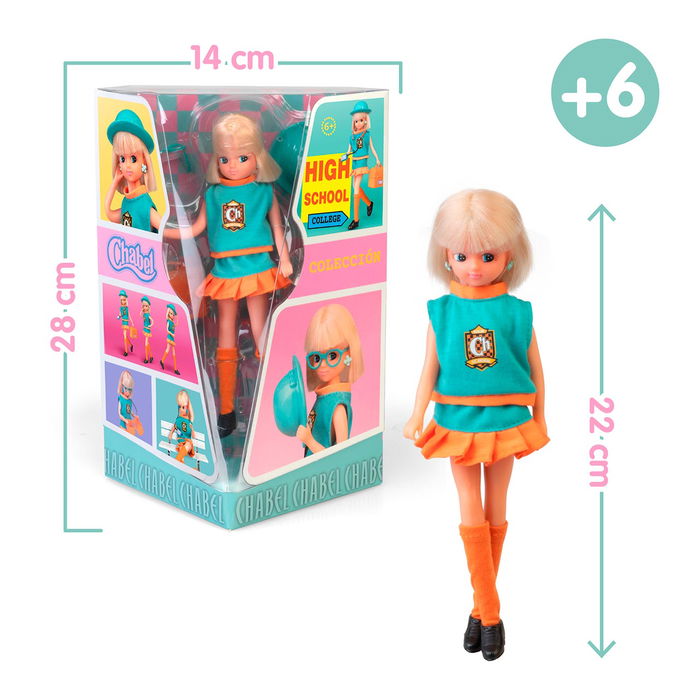 Famosa Muñeca Chabel High School con maletín 25 cm, preparada para ir a la universidad