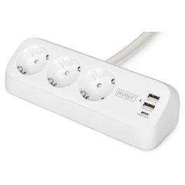 Digitus DA-70626 Regleta de sobremesa con 3 tomas y 3 USB, Blanco