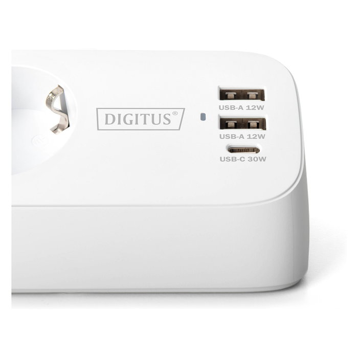 Digitus DA-70626 Regleta de sobremesa con 3 tomas y 3 USB, Blanco