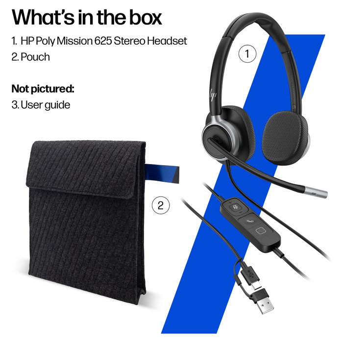 HP Poly Mission 625 Stereo USB Wired Headset Negro