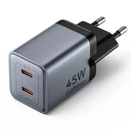 Vention Cargador de Pared GaN FCDH0-EU 2xUSB-C 45W Gris Antracita