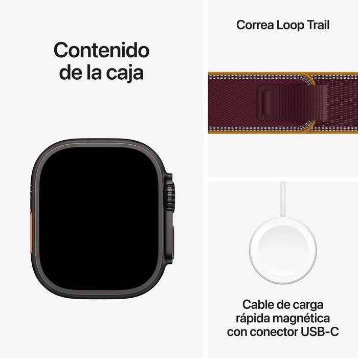 Apple Watch Ultra 4 GPS + Cellular 49mm Caja de Titanio Negro y Correa Loop Trail Burdeos M/L
