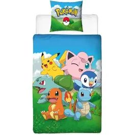 Pokemon Juego de Cama Pikachu y Amigos Azul Microfibra Funda Nórdica 140x200 cm + Funda Almohada 63x63 cm