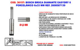 Bosch Broca Diamante EasyDry 6x33 mm para Porcelánico