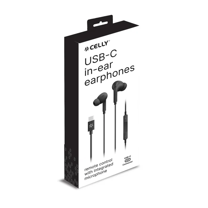 Celly UP1200TYPECBK Auriculares Intraurales con Cable USB-C Negro, Micrófono Integrado y Controles en Cable para Llamadas/Música