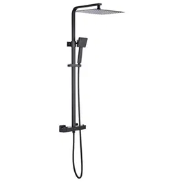 Oceanic Columna de Ducha Mezclador Termostático Cuerpo Frío Rociador Cuadrado 30x30 cm Negro Mate