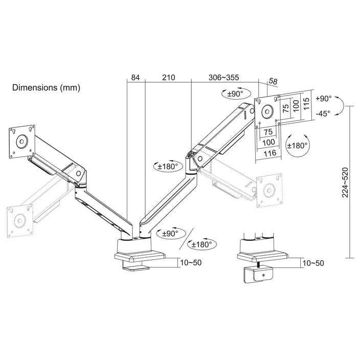 ACT Brazo para 2 Monitores de hasta 34 Pulgadas Office Solid Pro con Resorte de Gas ACT Brazo para 2 Monitores de hasta 34 Pulgadas Office Solid Pro con Resorte de Gas