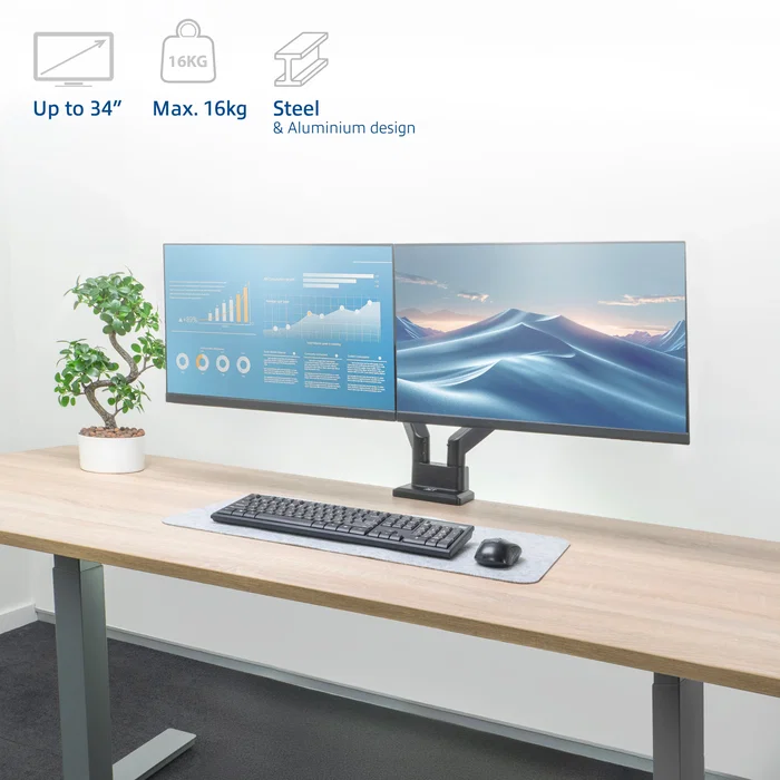 ACT Brazo para 2 Monitores de hasta 34 Pulgadas Office Solid Pro con Resorte de Gas ACT Brazo para 2 Monitores de hasta 34 Pulgadas Office Solid Pro con Resorte de Gas