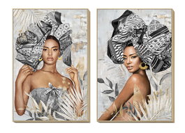 DKD Home Decor Cuadro Lienzo Africana Set de 2 Unidades 80x120 cm