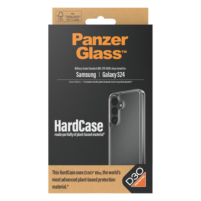 PanzerGlass HardCase con D3O para Samsung Galaxy S24 - Funda Transparente con Protección MIL-STD-810H - 100% Policarbonato Reciclado