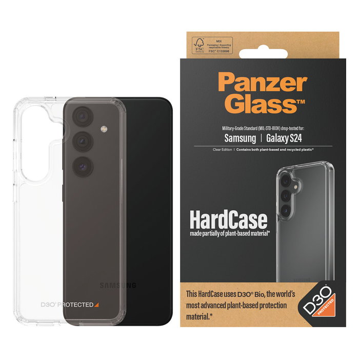 PanzerGlass HardCase con D3O para Samsung Galaxy S24 - Funda Transparente con Protección MIL-STD-810H - 100% Policarbonato Reciclado