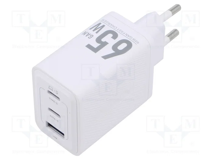 Vention Cargador de Pared GaN FERW0-EU 65W con 2x USB-C y 1x USB-A, Blanco