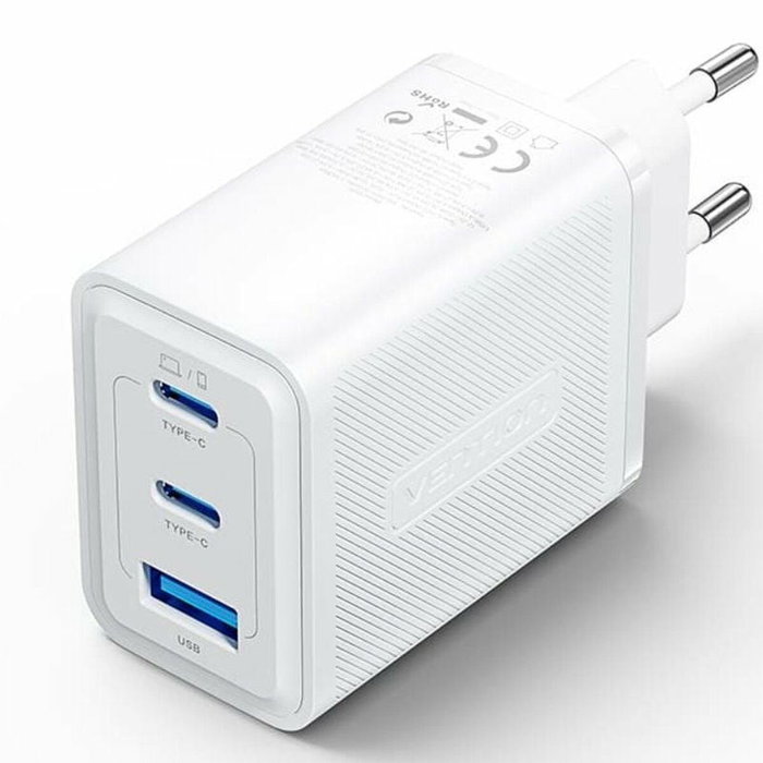 Vention Cargador de Pared GaN FERW0-EU 65W 2xUSB-C 1xUSB-A Blanco