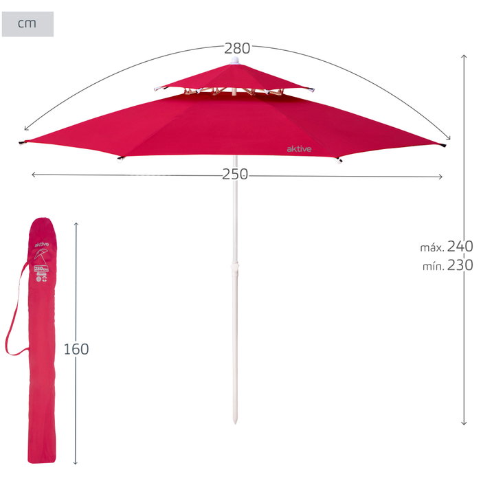 Aktive Sombrilla de playa de 280 cm rojo marino antiviento Aktive Sombrilla de playa de 280 cm rojo marino antiviento
