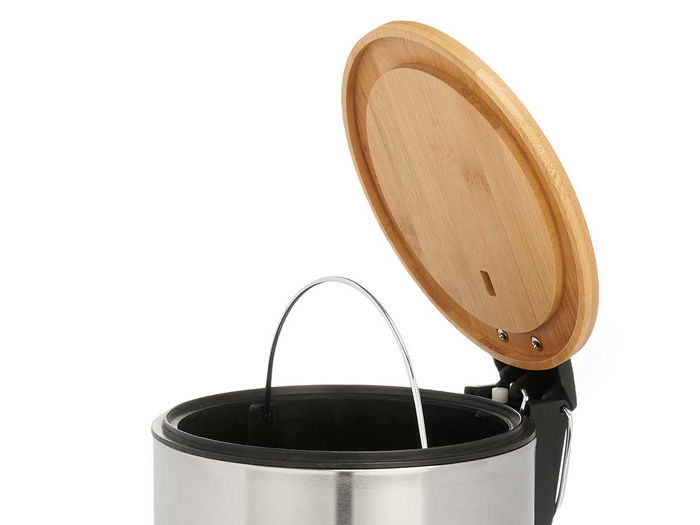 Berilo Papelera de Acero Inoxidable 3L con Tapa de Bambú, Plata y Marrón, 17 x 23 x 23 cm (Set de 6)