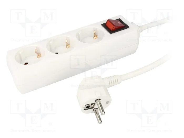 LogiLink Regleta de 3 tomas de seguridad con interruptor, 1.5m, blanco