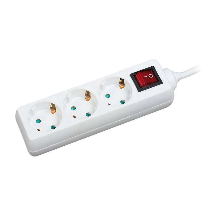 LogiLink Regleta de 3 tomas de seguridad con interruptor, 1.5m, blanco