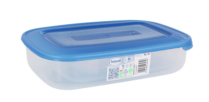 Tontarelli Set 3 Fiambreras Rectangulares 1L, 2L, 3L con Tapa Azul | 29.6x19.8x7.7 cm (20 Cajas)