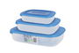 Tontarelli Set 3 Fiambreras Rectangulares 1L, 2L, 3L con Tapa Azul | 29.6x19.8x7.7 cm (20 Cajas)
