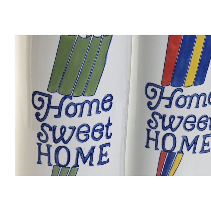 DKD Home Decor Paraguero de Porcelana Home Sweet Home Multicolor (Pack de 2)